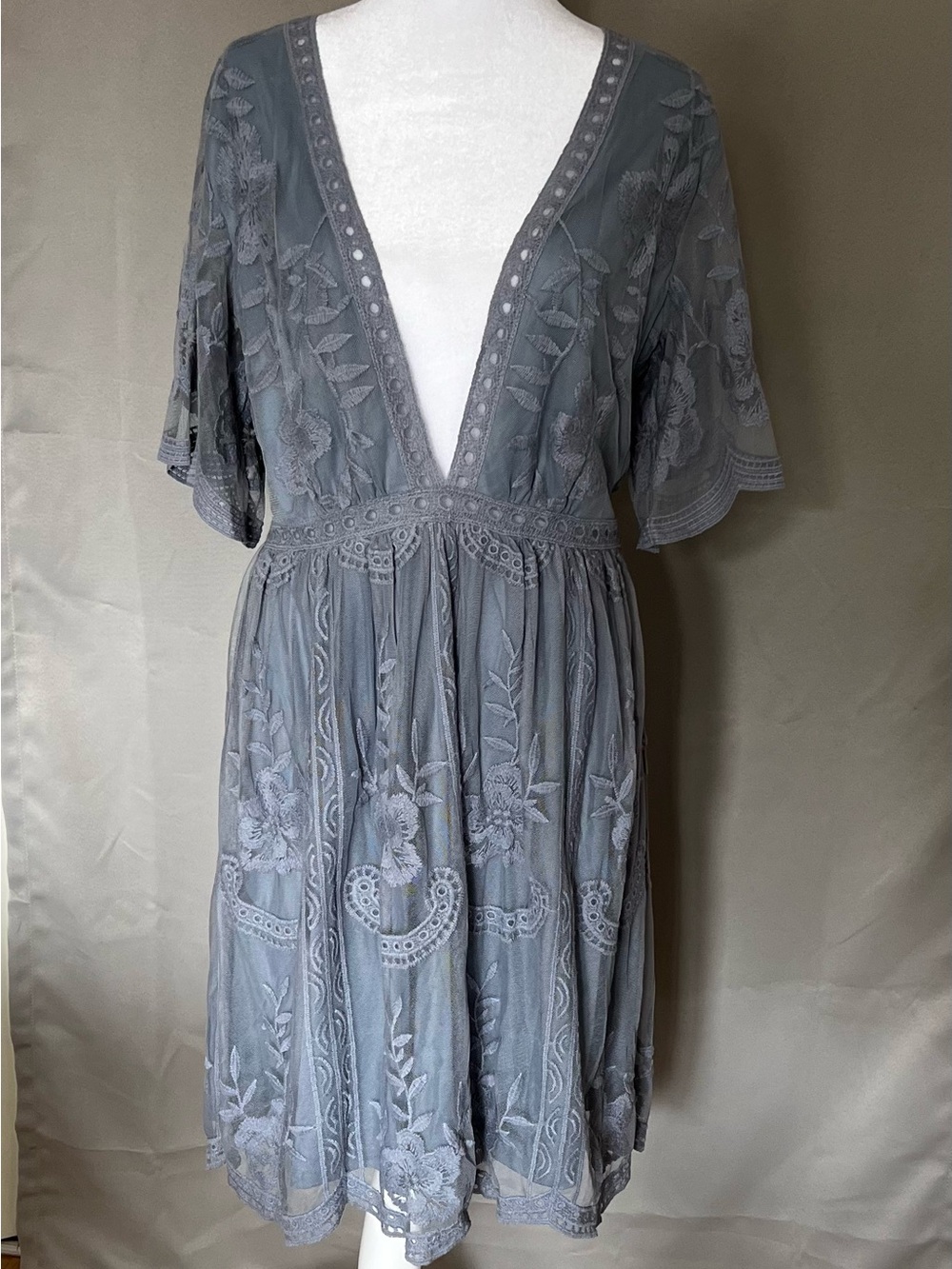 Wild Honey Lace Dress in Blue-Gray